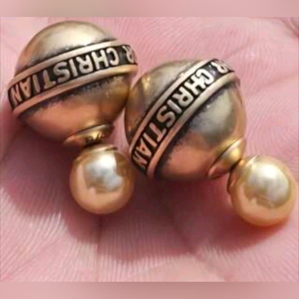 Earrings Dior Style Gold and Cream Earrings